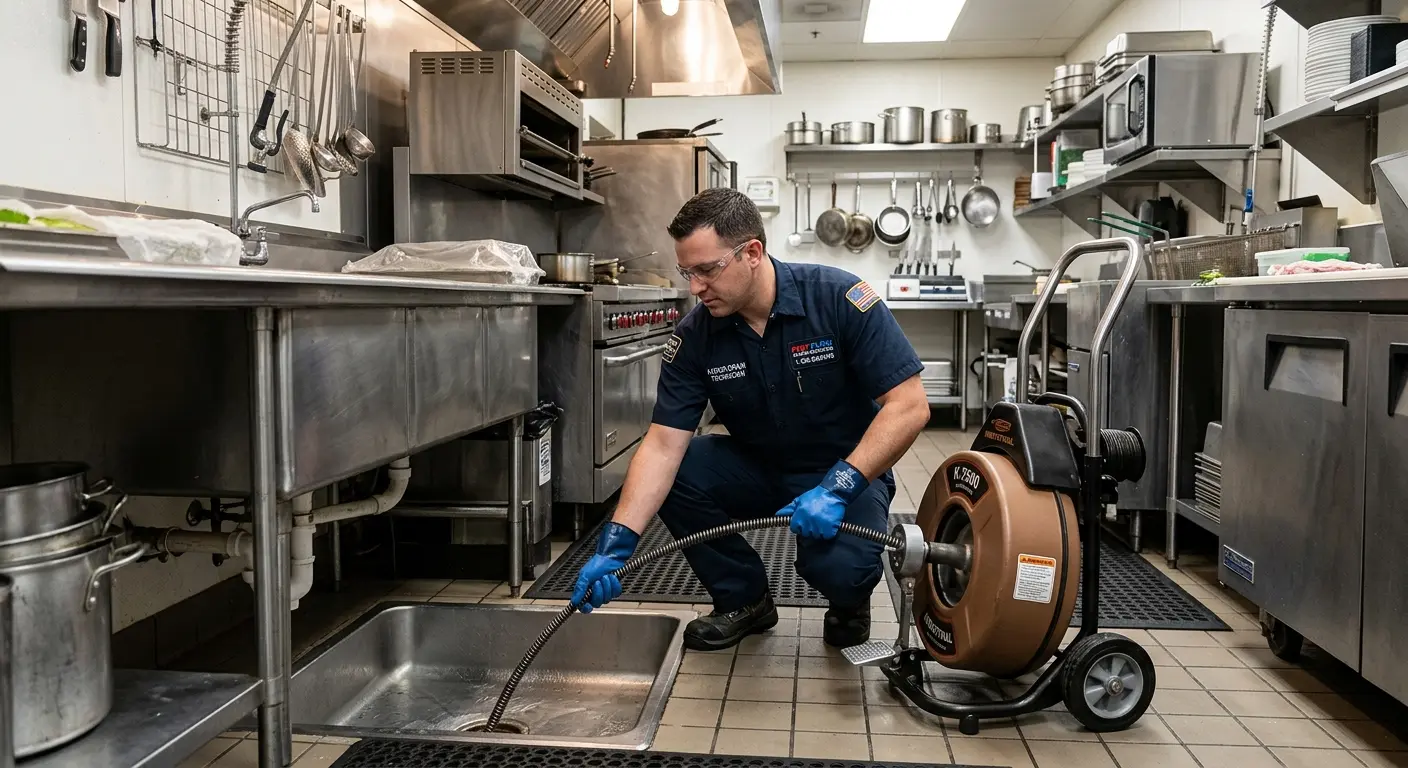 Commercial drain cleaning service in a restaurant kitchen in Silver Lakes