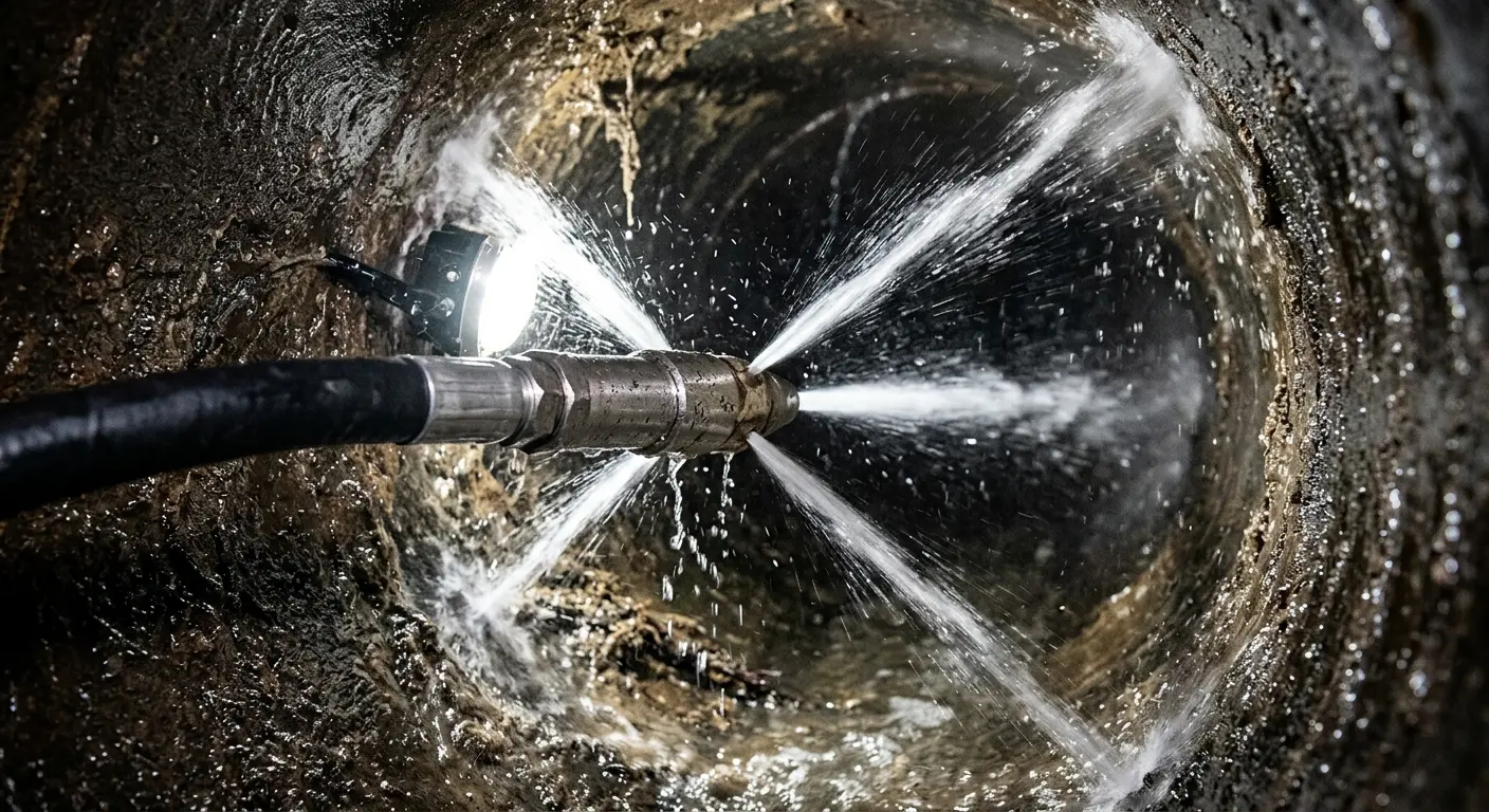 High-pressure hydro jetting nozzle cleaning sewer pipe for Sewer Cleanout in Silver Lakes
